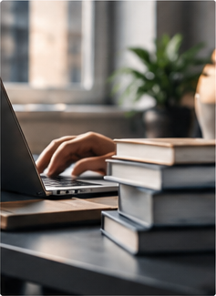 Quiet workspace with desk and office books